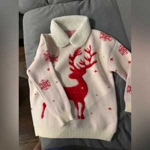 New Red Reindeer Sweater with Sherpa Collar - size S/M